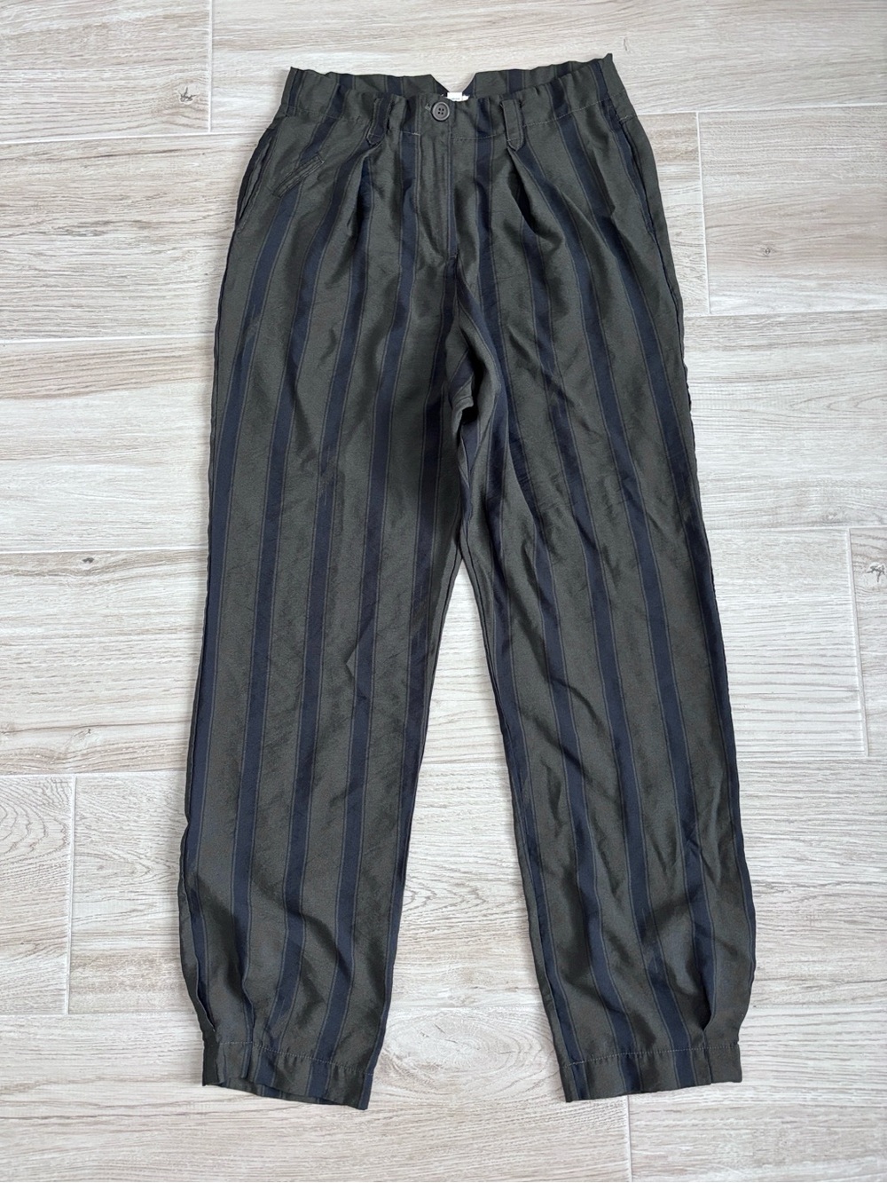 Anthropologie x Tiny Pleated Fairfax Pants Green Black Striped Size 10